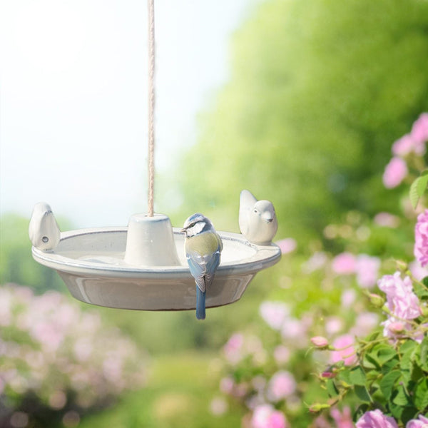 Rond keramiek hangend vogelbad