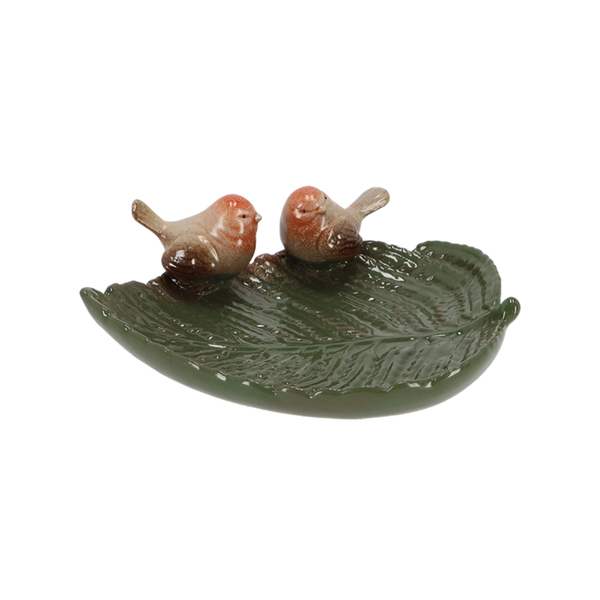 Vogelbad keramiek vogels op blad