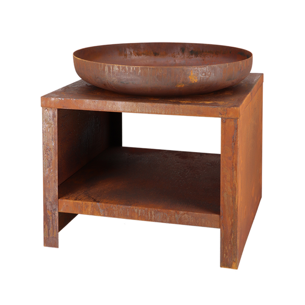 Vuurschaal met houtopslag 60 cm roest