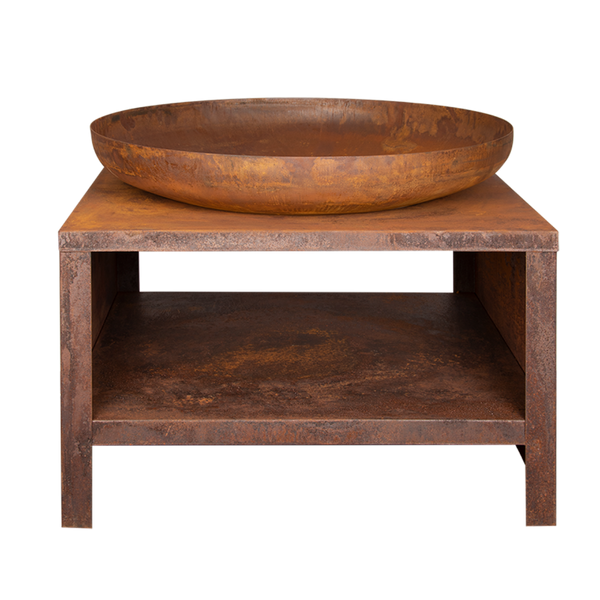 Vuurschaal met houtopslag 80 cm roest