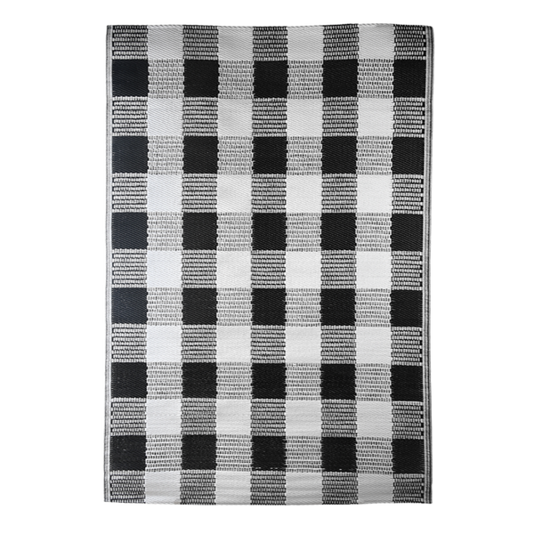 Zwart wit geruit tuintapijt S