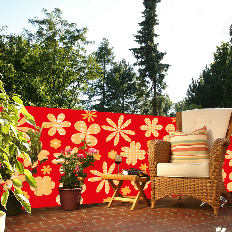 Balkondoek - bloem rood - enkelzijdig